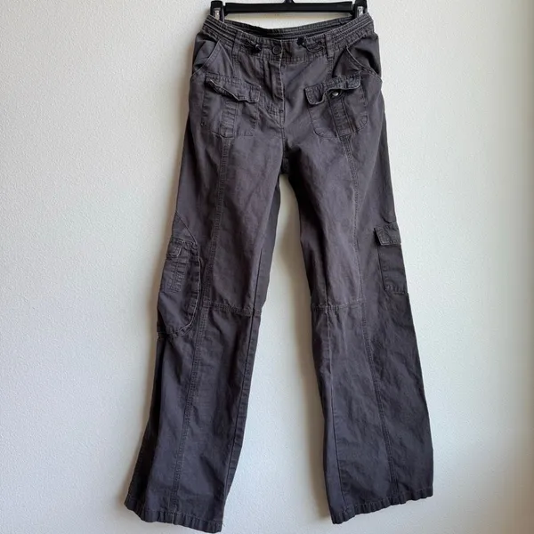 Brandy Melville Y2K Kim Cargo Pants Womens OS Brown Front Seam Utility Wide Leg - Image 3