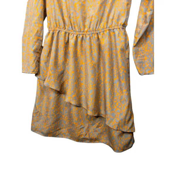 Gianni Bini Animal Print Ruffle Hem Mini Dress Orange Gray Long‎ Sleeve Medium - Image 3