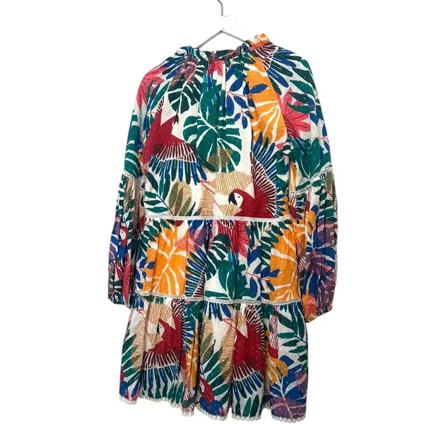 FARM Rio Tropical Parrot Leaf Print Tiered Mini Dress Size Small - Image 6
