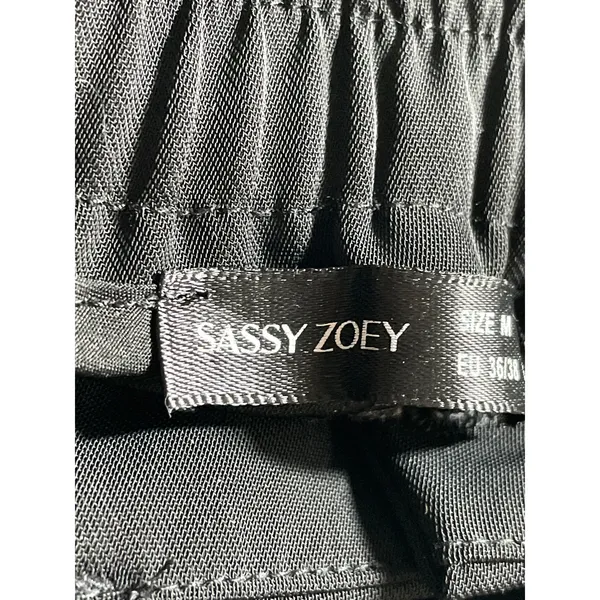 Sassy Zoey Women's Black High Waisted Pleated Wide Leg Trousers Dress Pants Sz M - Image 5
