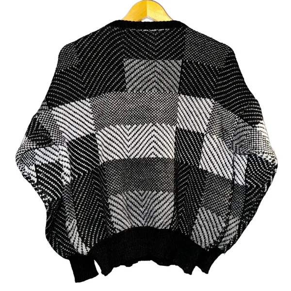 New Fast Long‎ Crop Grandpa Sweater Color Blocked Black Gray Women's Size Medium - Image 6