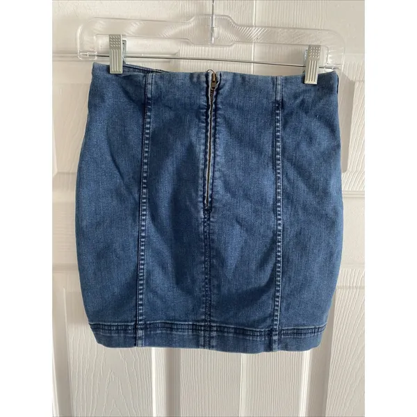 Free People Modern Femme Denim Mini Skirt Womens Size‎ 2 Blue Boho Y2K Cotton - Image 3