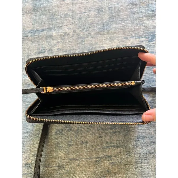 Tory Burch Emerson Zip Continental Wristlet Wallet Black Saffiano Leather - Image 2