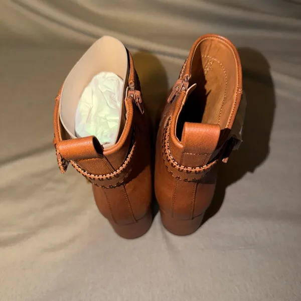 Zodiac Rexx Ankle Boots Cognac Brown Whipstitch Buckle Block‎ Heel Booties 7M - Image 6