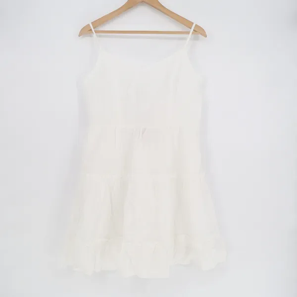 Fancyinn White Tiered Mini Sundress Smocked Back Adjustable Straps Size L - Image 2