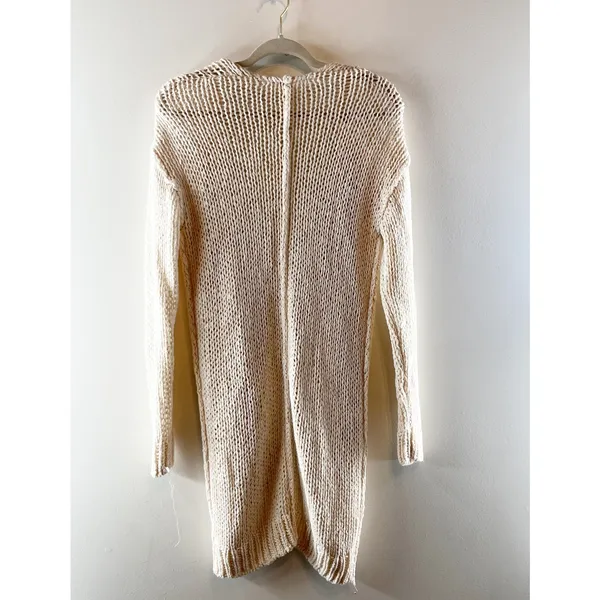 Free People Crochet Knit Open Cardigan Sweater Duster Cream Tan Small - Image 5