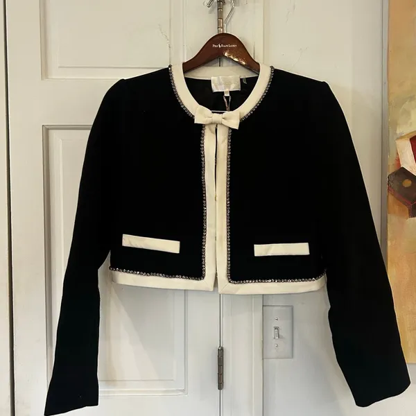NWT NEW Loveshack Fancy Ralphette Embellished Bow Jacket 12 Black $595 - Image 3