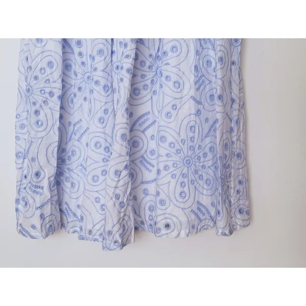 Lulus Floral Eyelet Embroidered Midi Dress Small White Blue Preppy Party Greece - Image 8