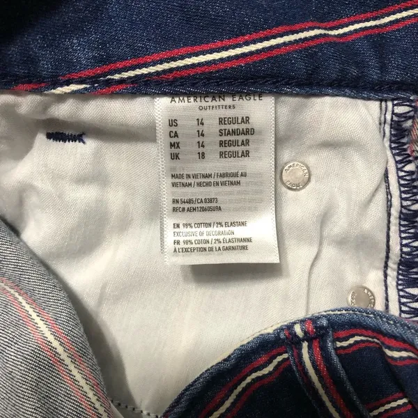 American Eagle Blue/Red Striped Super Stretch Hi Rise‎ Mini Denim Skirt size 14 - Image 13