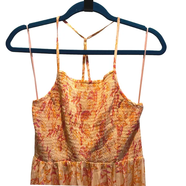 Free People Dusk Coral Combo Smocked Maxi Dress Floral Print‎ Halter Style Large - Image 5