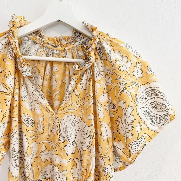 Dress Size Small Yellow Floral V Neck Ruffle Flowy‎ Summer Pocket Festival Boho - Image 2
