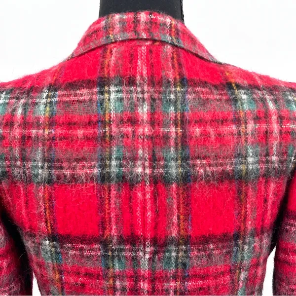 Vintage Mohair Wool‎ Blazer Women's Tartan Plaid Classic Jacket Red Size 4 Small - Image 4