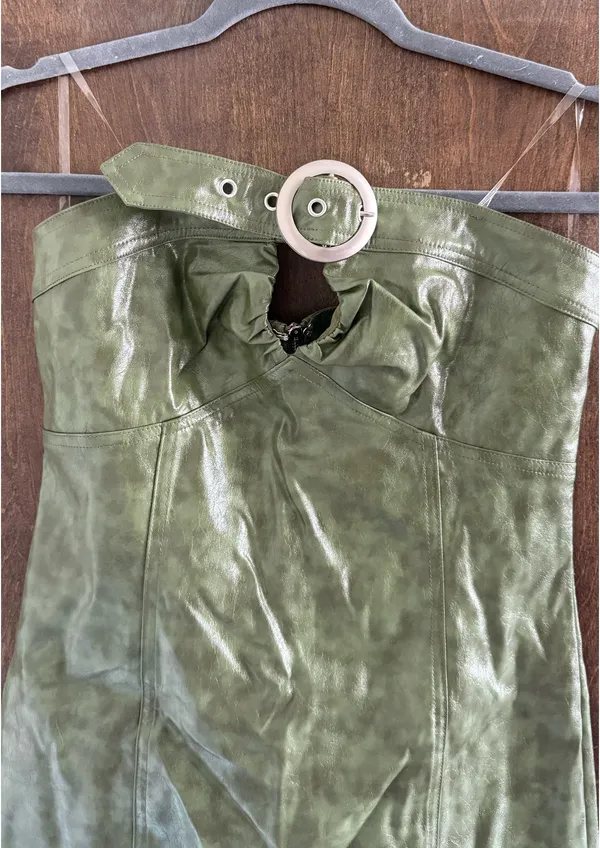 Cherry Mellow Strapless Leather Bodycon Dress Green - Image 2