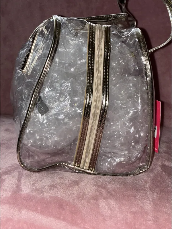 NWT Vince Camuto Clear Travel Bag with Metallic Gold Trim - Image 3