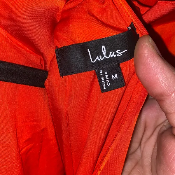 NWOT Lulu's Distinctive Charm Red Orange Satin Midi Dress Women's Size Medium - Image 9