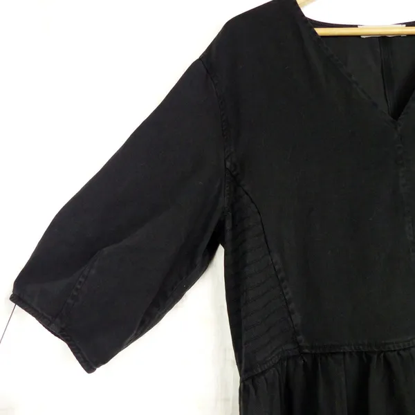 Everlane Tencel Puff Sleeve Dress Women L Black V Neck Midi Lagenlook Minimalist - Image 8