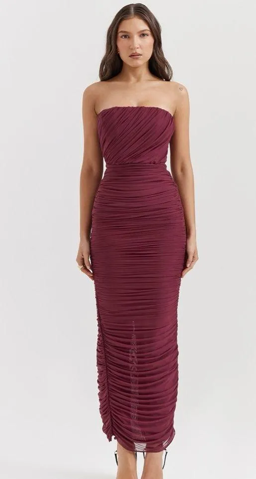 House of CB SAPPHIRE WINE GATHERED MAXI DRESS, Size Small, $239 - Image 3