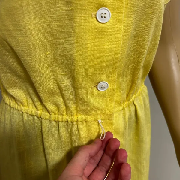 Melissa Lane Yellow Button‎ Front Sleeveless Shirt Dress Midi Knee Length Medium - Image 3