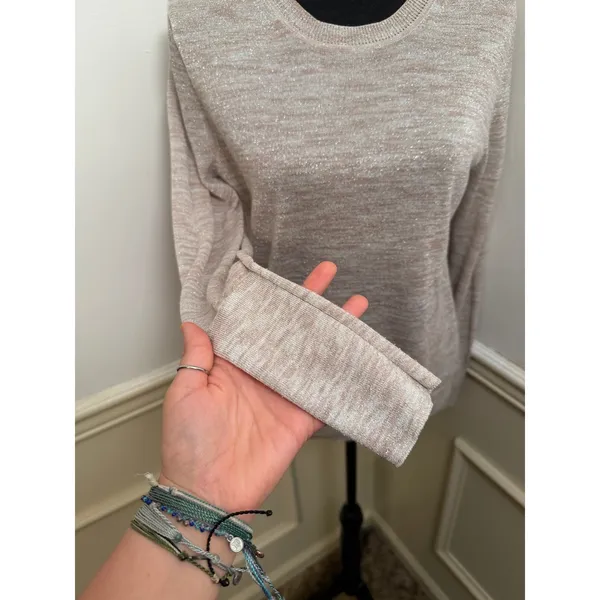 J.Crew Metallic Shimmer Fine Knit Crewneck Pullover Sweater Holiday Sparkle - Image 2