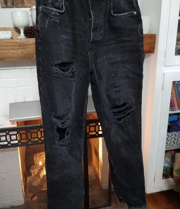 Free People Baggy Tapered Boyfriend Jeans in Obsidian Black - Image 3