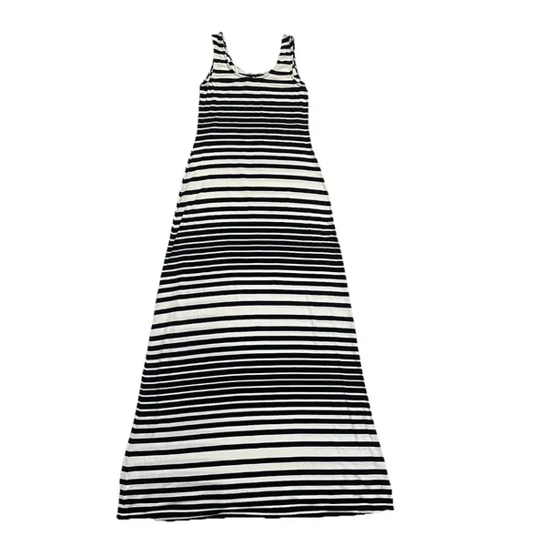 Merona Women's Striped Maxi Dress S Black Cream Stretch Resortwear Summer Casual - Image 2