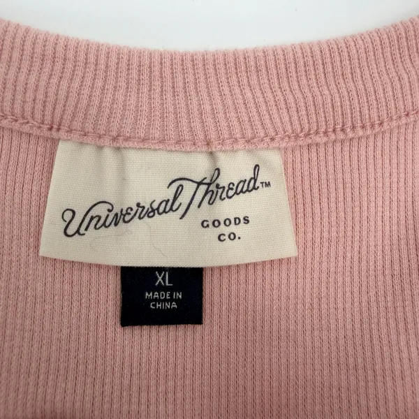 Universal Standard Universal Thread Top Womens XL Pink Rib Knit Button Front Tee Fitted Short Slv - Image 4