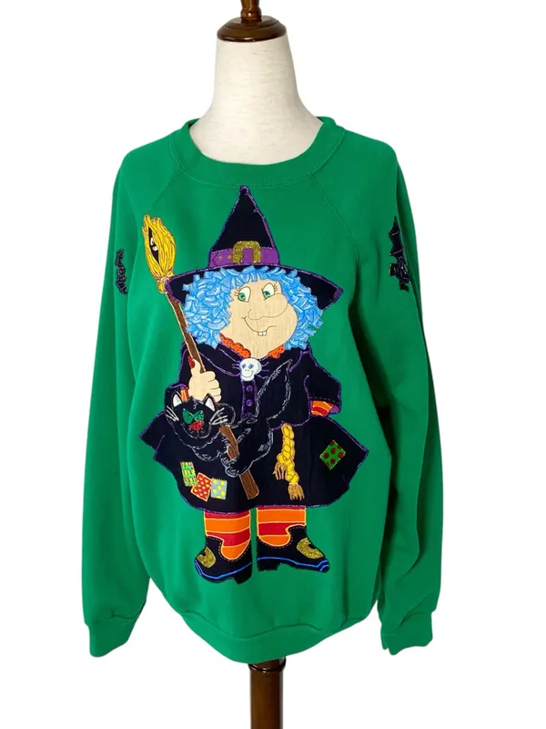 VINTAGE TULTEX Puff Paint Witch Sweater - Image 2