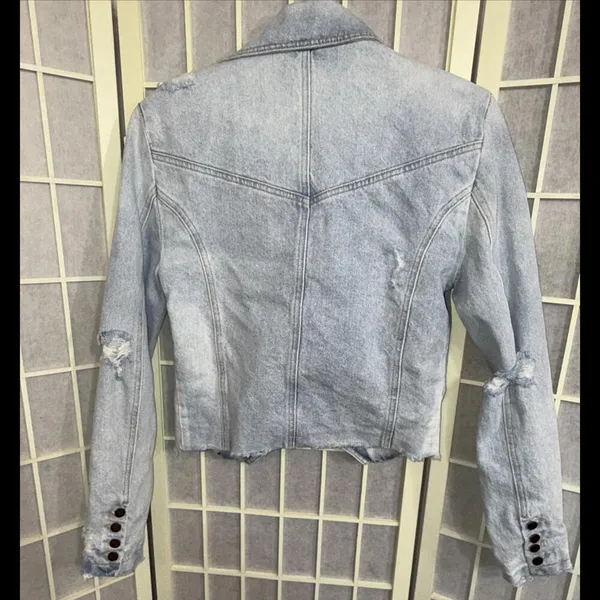 Revolve Retrofête Vivienne‎ Denim Distressed Preppy Designer Jacket SMALL - Image 10
