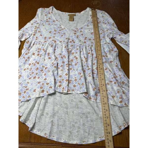 Wrangler Womens Floral Babydoll Top V-Neck Ruffle Cuff High Low Cream Small - Image 5