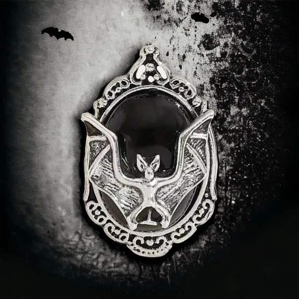 Bat Black Faux Gemstone Open Finger Adjustable Ring‎ Silver Plated Faux Fashion - Image 8