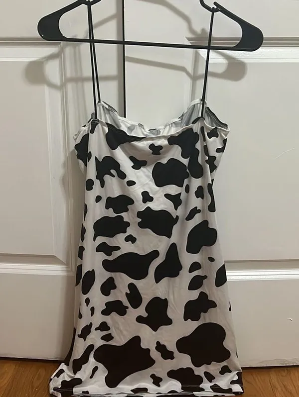 Cowprint square neck mini dress - Image 2