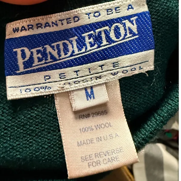 Pendleton Petite Womens M Forest Green 100% Virgin Wool Mock Neck Sweater USA - Image 5