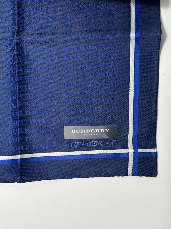 Burberry London Monogram Logo Blue Cotton Print Square Scarf Handkerchief - Image 6