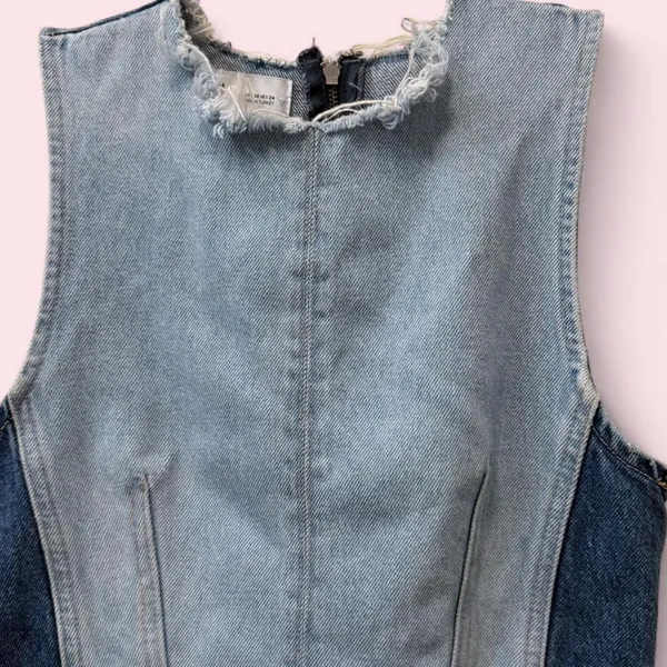Zara TRF Patchwork Denim Short Dress Blue XS - Image 2