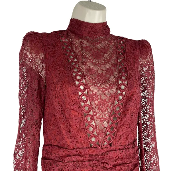 Saylor Celia Puff Shoulder Lace Mini Dress Russet Orange Size XS - Image 7