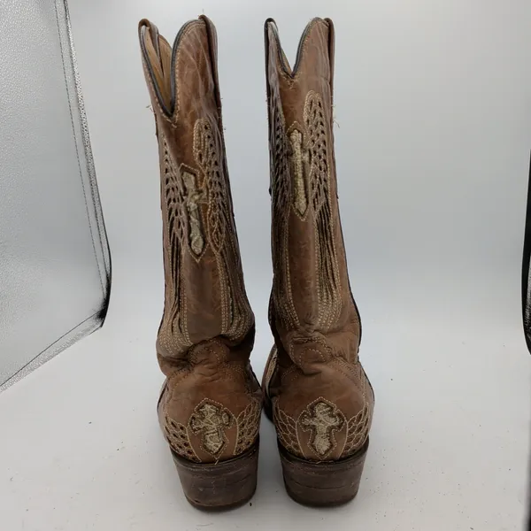 Golden Guns Womens Brown Leather Wing Cross Square Toe Western Boots Size 9 - Image 5