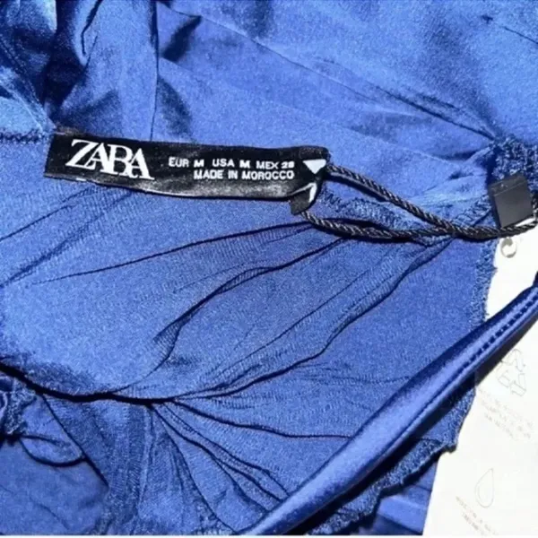 Zara Navy Blue Wrinkled and Satin Effect Midi Dress(Size Medium) - Image 6