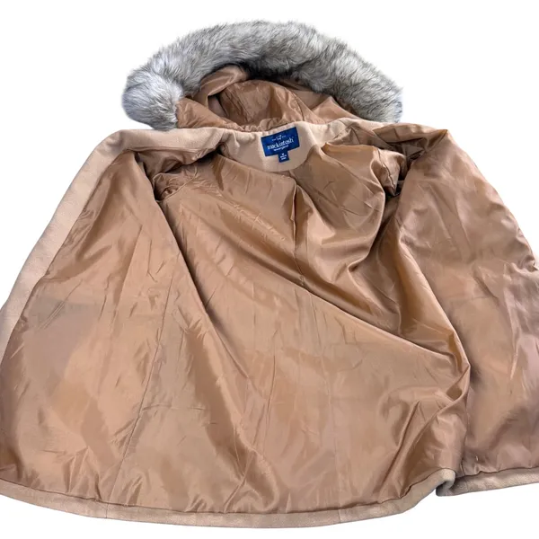 Mackintosh New England Peacoat Parka Jacket Women Medium Camel Tan Faux Fur Hood - Image 7