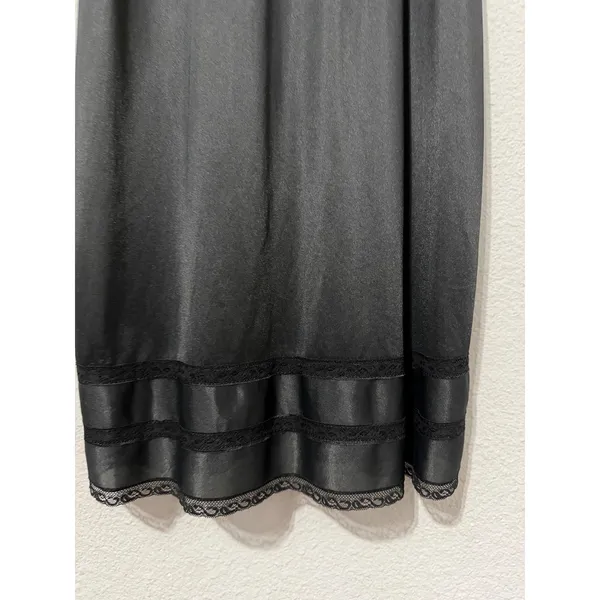 Vintage 90s Black Lace Trim Full Slip Dress S Adjustable Straps Midi Length - Image 5