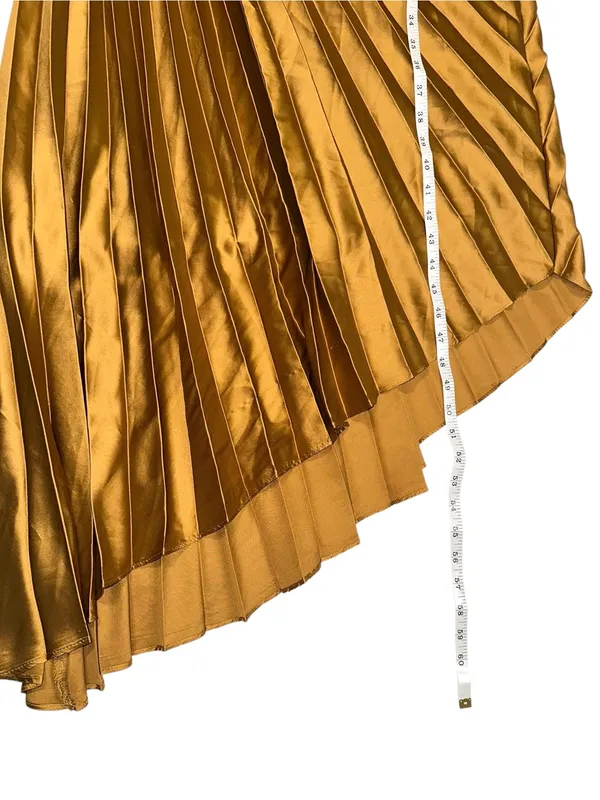 Dress Forum One Shoulder Pleated Asymmetrical Satin Midi Dress SMALL in Copper - Image 9