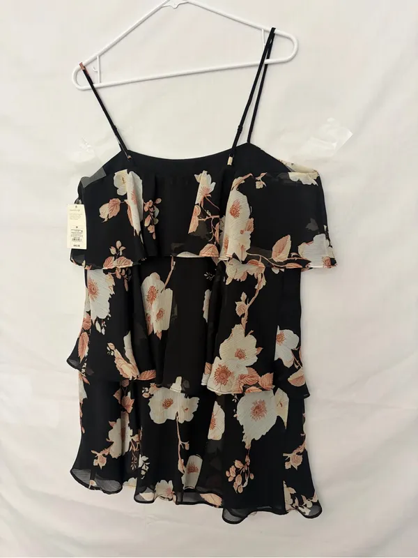 A New Day M Floral Tiered Cami Dress Black Cream Spaghetti Strap NWT(A922) - Image 12