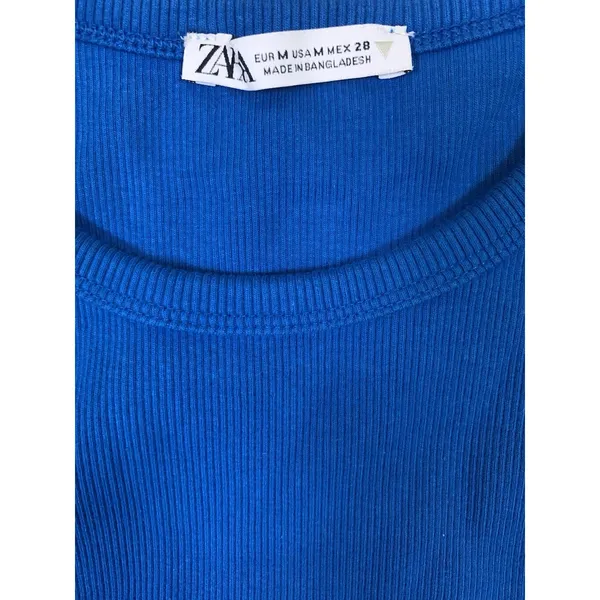 Zara M Blue Ribbed Cutout Midi Dress Bodycon Y2K Going Out Vacation Trendy - Image 3