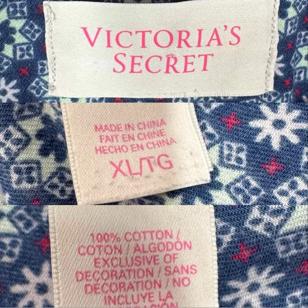 Victorias Secret Snowflakes Flannel Button Up Pajama Top Shirt Blue XL‎ - Image 9