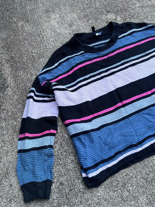 E: Divided H&M Striped Crewneck Ribbed Textured Knit Sweater Size S - Image 2