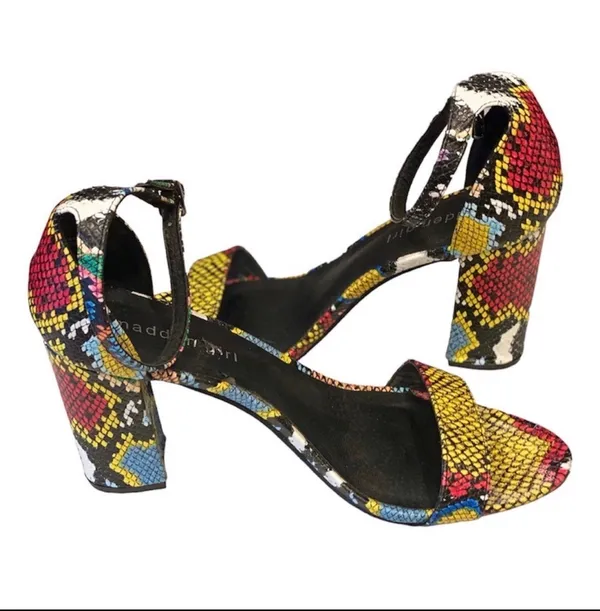 Madden Girl Bella Multicolored Block Heel Open Toe Shoes Sandals 7.5 Snakeskin - Image 4