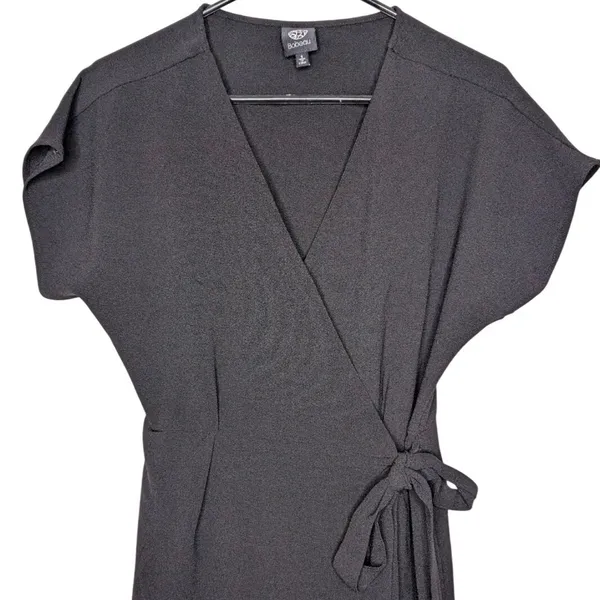 Bobeau Black Wrap Dress Short Sleeve V-Neck Side Tie‎ Small Office Chic Classic - Image 5