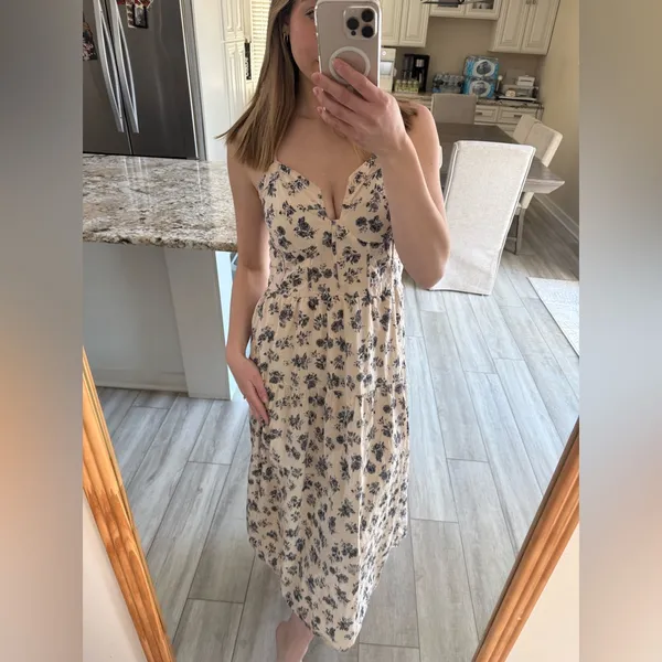 Bailey Blue Cream Blue Floral Midi Dress Size XL - Image 3