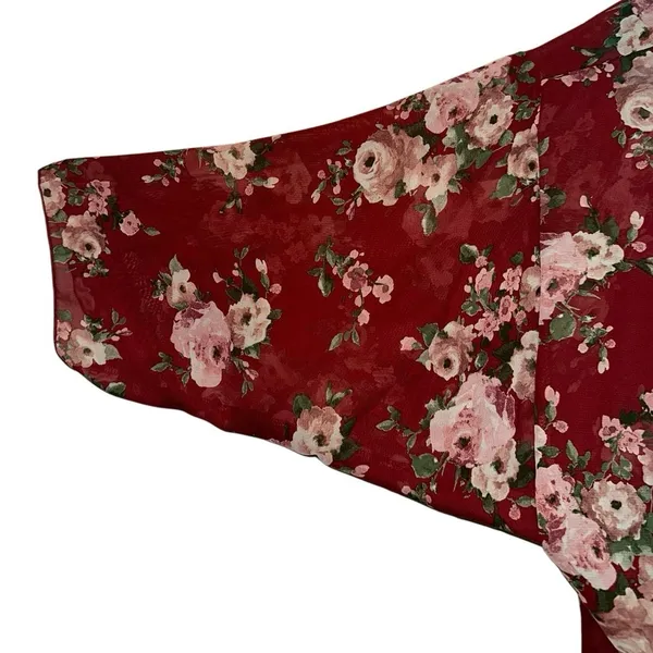 LulaRoe Shirley Medium Red Floral Sheer Duster Kimono‎ Open Front - Image 2