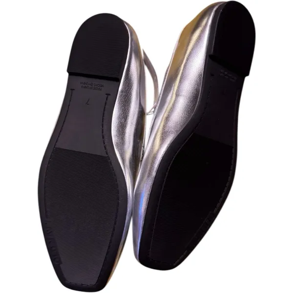 Old Navy Women's Mary Jane Low Heel Ballet Silver Loafers with Black Strap Sz 7 - Image 6
