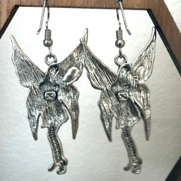Silver Tone Winged Fairy Dangle Earrings - Image 4
